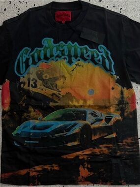 Godspeed Men’s XL Black Cotton Logo Graphic Print Crew Neck Short Sleeve Tee